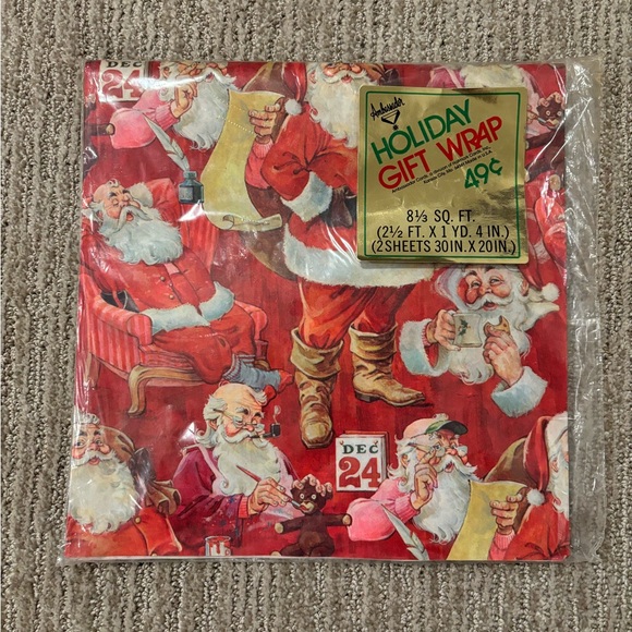 SOLDVintage Hallmark Santa gift wrap, 8.3 sq ft, by Ambassador holiday gift wrap - Picture 1 of 7